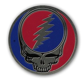 Grateful Dead 1.675 Inch Medium Brass Steal Your Face SYF Metal Embossed Sticker Decal