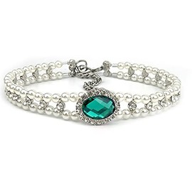 RayMinsino Pet Double Row Pearl Rhinestone Collar Cat Dog Necklace Adjustable Cute Gem Vintage Accessories