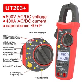 UNI-T UT203+ Digital Multimeter Ammeter Anti-Burning Anti-Misdetection Clamp Meter 600A AC Multifunction Electrician Current Measurement with True Effective Value