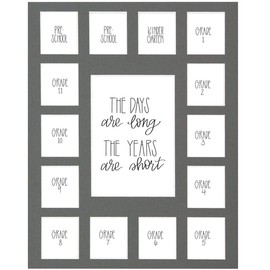 All Things For Mom School Days Picture Mat with Multiple Openings - School Years Photo Collage - No Frame - 2 Pre-School & Kindergarten to 12th Grade (15 Photos, 2PreK - 12th, Gray)