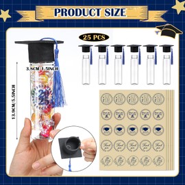 Teenyyou 25 Set Graduation Gum Tubes Graduation Candy Containers 2025 Plastic Grad Cap Jars Container with Tassels and Graduation Stickers for DIY Graduation Party Favors (Blue)