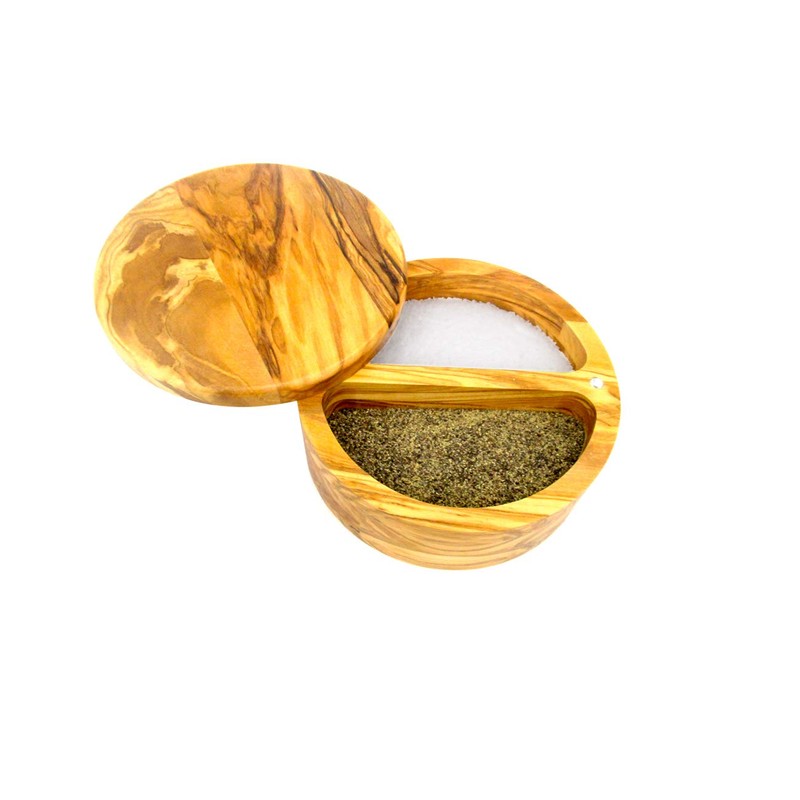 Olive Wood Salt Cellar Box Container by Trademark Innovations