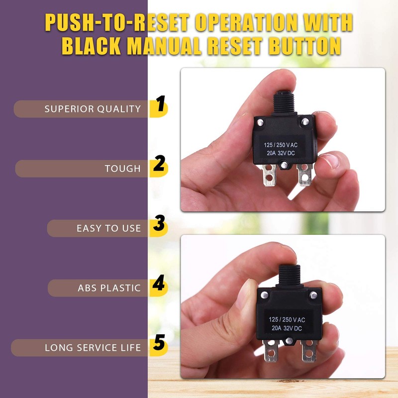 Swpeet 30Pcs 20Amp Thermal Circuit Breaker with Quick Connect Terminals