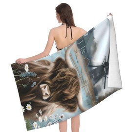 VANZEV Highland Cow Beach Towel 31inx51in, Farm Sand-Free Microfiber Bath Towel Ultra Soft Quick Dry Pool Towel Absorbent Towel Lightweight Towel for Swimming Bathroom Decor