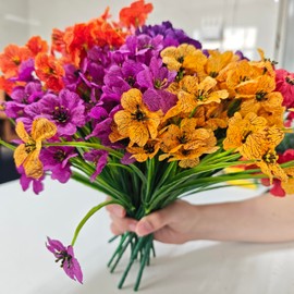 Artificial Silk Flowers for Outdoor Home Decor Garden Memorial Day Decoration, Uv Resistant, Colorful Faux Flower Daisies, Fake Plants for Backyard Yard Porch, Hanging baskets, 12 Bundles (6 Colors)