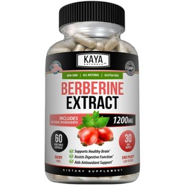 Kaya Naturals Berberine HCL Extract 1200mg - Immune System - Gluco Levels - Gut Health (Vegetarian, Non-GMO & Gluten-Free) Berberine Supplement (60 Count (Pack of 1)