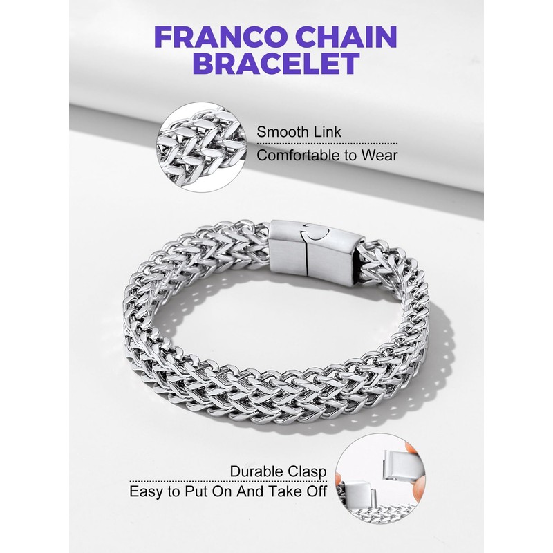 Richsteel Stainless Steel 12MM Franco Chain Bracelet for Men Punk