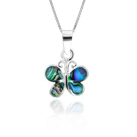 Honolulu Jewelry Company Sterling Silver Abalone Paua Shell Butterfly Necklace Pendant with 18" Box Chain