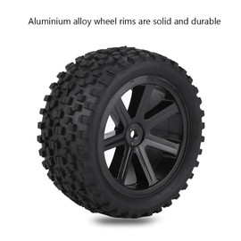 Set of 4 1/10 RC Truck Rubber Tyres RC Monster Truck Wheels Front and Rear Wheel Set for Various Types of RC Cars (Black)