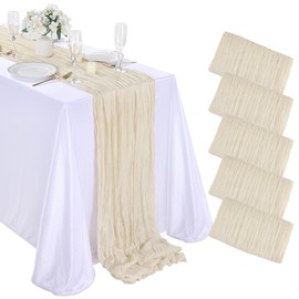 Beige Cheesecloth Table Runners 5 Pack 10Ft Rustic Boho Gauze Long Table Runner for Fall Wedding Arch Bridal Shower Thanksgiving Day Decoration 35x120 Inch