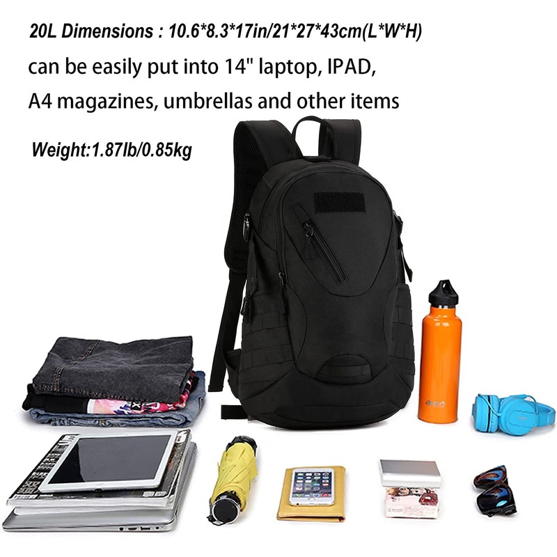 Protector Plus 20L Military Backpack Molle System Tactical Rucksack Black,