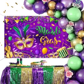 Mocsicka Mardi Gras Backdrop Fat Tuesday Mardi Gras Party Decorations Masquerade Carnival Birthday Wedding Party Decorations Mardi Gras Photo Booth Backgound Banner