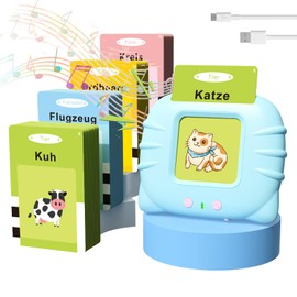 GUYUCOM Lernspielzeug für Kinder ab 1 2 3 4 5 6 Jahr, 112 Blätter Lernkarteikarten 224 Wörter hörbar, Vorschule Geschenk Spielzeug für Mädchen Jungen (Blau)