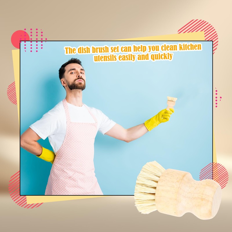 24 Pack Bamboo Dish Scrub Brushes Set Kitchen Brushes Scrubber
