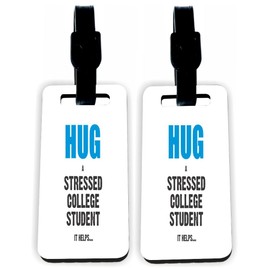 Sam Sandor-Hug a Stressed College Student Pink- Masonite Luggage Identifier Tags with Straps (x4)