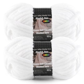 Lpalats White Super Bulky Chunky Chenille Yarn - 2 Pack of 200g/7oz - 100% Polyester - 76 Yards - Soft Plush Thick Yarn for Knitting, Crocheting & Quick Blanket Projects