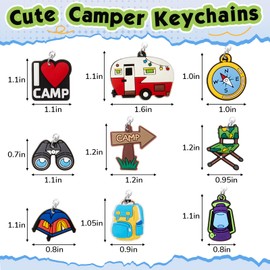 Sasylvia 72 Pcs Camp Party Favors Keychain 9 Styles Happy Camping Theme Birthday Party Decorations Gift for Women Men Accessories
