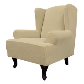 Easy-Going Stretch Wingback Chair Sofa Slipcover 1-Piece Sofa Cover Furniture Protector Couch Soft with Elastic Bottom, Spandex Jacquard Fabric Small Checks(Large,Beige)