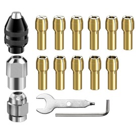 Bkemkri 16 Piece Drill Chuck Adapter Set, Collet Set for Dremel, 1/32 Inch to 1/8 Inch Replacement 4486 Quick Change Chuck and Replacement 4485 Brass Collets, Accessory Set for Multifunctional Tools