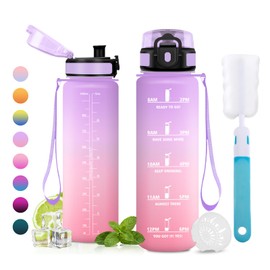 JAPORIA Borraccia 1L, Borraccia con Indicatore del Tempo Motivazionale, a Prova di Perdite, Bottiglia Acqua con Filtro, Borracce senza BPA per Scuola, Ufficio, Palestra