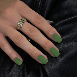 Spring Matcha Green Press on Nails Short Matte,Xcreando Acrylic Nails Press on with Solid Color Classic Fake Nails Set for Women Girls Daily Routine in 24PCS