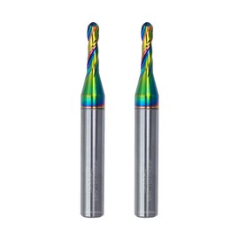 WEXWE Tools Extra Long Ball Nose Carbide End Mill, DLC Coating, CNC Cutting Tools for Aluminum and Wood Cutting, 3D Carving & Engraving. 2 Flute Router Bits，1/4 Shank (1/8-2" 1/4Shank 2pcs