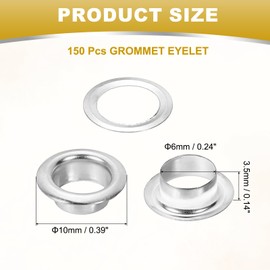 PATIKIL 6mm/1/4" Metal Eyelets, 150 Pcs Eyelets and Grommets Kit Leather Grommet Eyelet Tool for Fabric Shoes Clothes Curtains Belt DIY Project, Silver