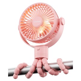 Coohea Stroller Fan with Lights, Detachable Flexible Tripod Clip on, Rechargeable Battery Powered, 3 Speeds Wind, 360° Rotatable, Small Portable Fan for Baby Car Backseat Crib Travel, Pink