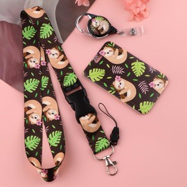 BKBKAAK Cute Sloth Lanyard with ID Badge Holder and Retractable Reel Clip for Keys and School Office