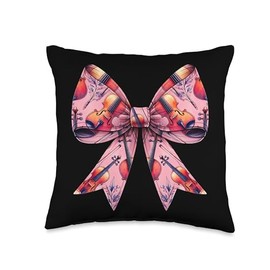 Coquette Bow Violin Girl Pattern Violinist Mom Cute Pink Throw Pillow