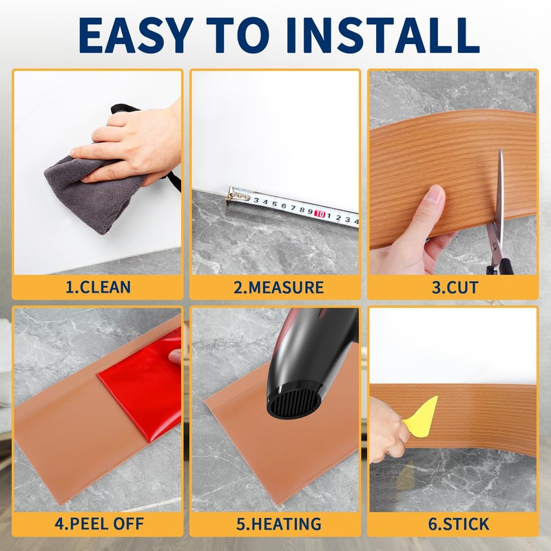 Heonay Flexible Baseboard Molding Trim 4 Inch Self-Adhesive Vinyl Wall