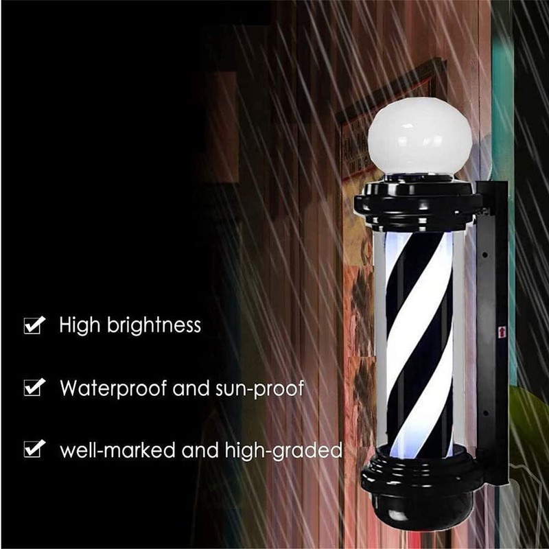 MIUXIU Barber Pole Black White LED Light,Traditional Barber Pole Outside
