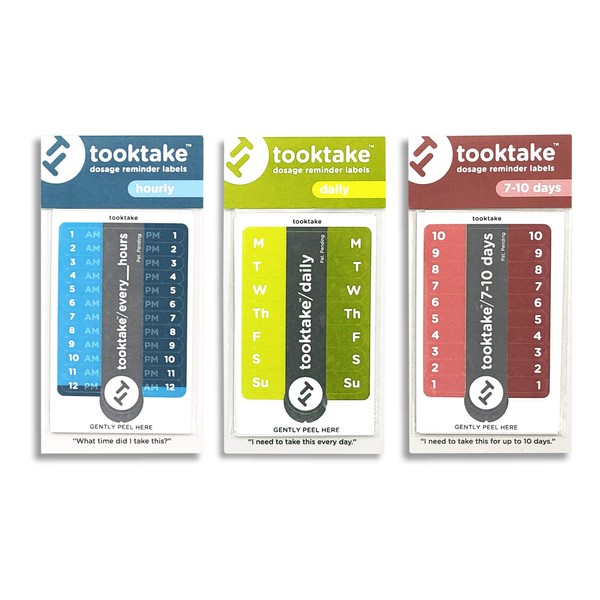 Tooktake Medication Dosage Reminder Labels - Mix Pack - 12 Labels Total