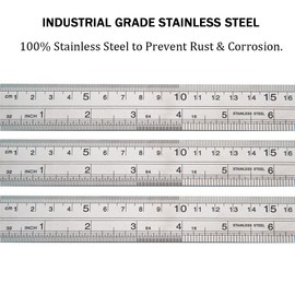 ZZTX Classic 12 Inch Stainless Steel Ruler Set of 6, Heavy Duty, Straight Edge, Non-Bendable, Rust & Corrosion Resistant