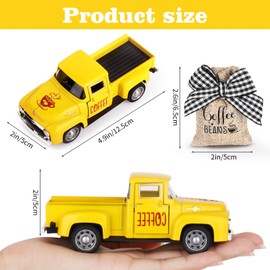 Coffee Decor for Coffee Bar Metal Truck with Coffee Beans Burlap Sack Vintage Pickup Mini Diecast Truck for Farmhouse Coffee Station Home Coffee Bar Tabletop Decorations (Yellow)