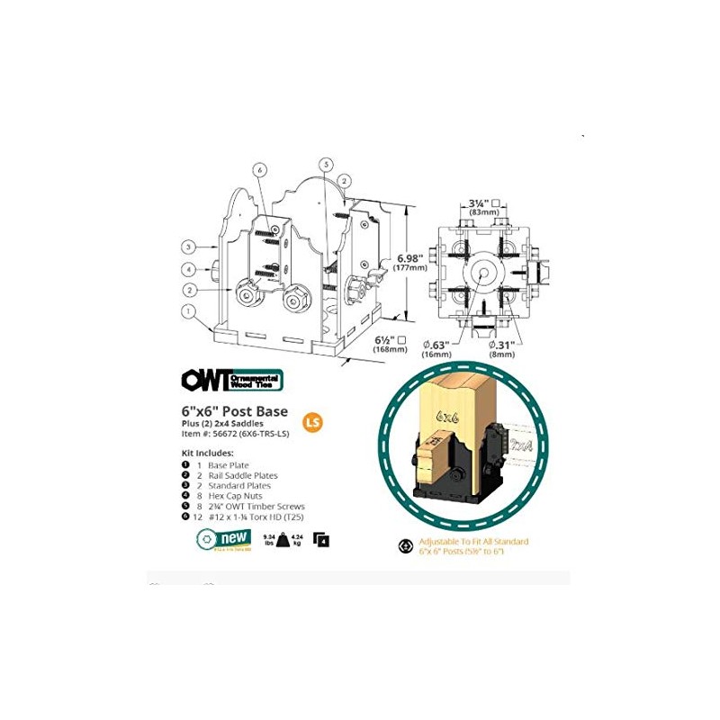 Ozco 56672 Laredo Sunset 6x6 Post Base Twin Rail Saddle,