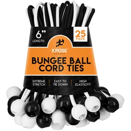 Xpose Safety Bungee Ball Cords 6" 25 Pack Heavy Duty Assorted Colors Black and White Stretch Rope with Ball Ties for Canopies, Tarps, Walls, Cable Organization