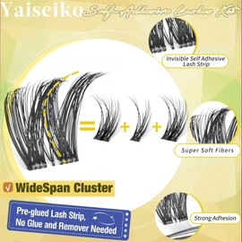 Self Adhesive Lash Clusters Fluffy Eyelash Extensions Kit with Tweezers No Glue Needed Individual Cluster Lashes 10-16MM C Curl Pre Glued No residue Cluster Lashes by Yaiseiko(Clear Band)
