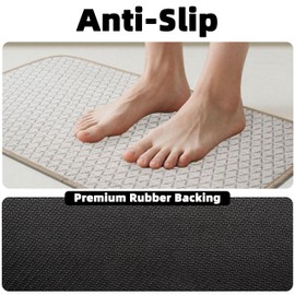 AevitasX Non Slip Bathroom Rugs Ultra Thin Bath Mats Absorbent Quick Dry Bath Rug with Rubber Backing, Shower Mat Fit Under Door Floor Bathtub, Easy Care, Machine Washable, 17"x 24", White