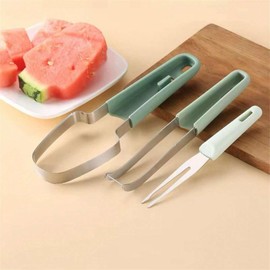 3-in-1 watermelon fork knife, multifunctional stainless steel watermelon windmill knife, household watermelon and other fruit cutting tool, suitable for family gatherings and outdoor camping[Beige1]