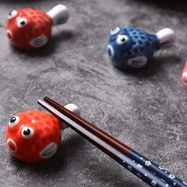 Sewroro 2pcs Ceramic Chopstick Holders, Japanese Style Chopstick Rests, Pufferfish Design, for Home Dining, 1.89 x 1.26 x 0.91 Inches