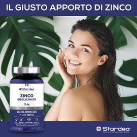 ZINCO BISGLICINATO 15 MG | 60 capsule vegetali | Integratore Capelli, Pelle, Sistema Immunitario | Programma 2 mesi | Caduta Capelli | STARDEA ZINCO BISGLICINATO 15 MG.