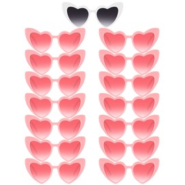 Flutesan 15 Pairs Heart Shaped Sunglasses Vintage Cat Eye Sunglasses for Bachelorette Party Supplies(White, Pink Lenses)