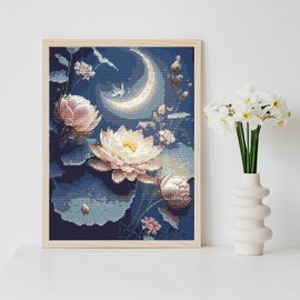 Huacan Diamond Painting Kits for Adults,Full Round Drill Lotusflower Moon 5D Diamond Art Kits for Home Wall Decor 12x16in