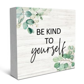 SRADMO Holz-Schild mit Aufschrift "Be Kind To Yourself", Schreibtischdekoration, positive Bestätigung, Holzkistenschild, Dekoration für Zuhause, Büro, positive Geschenke für Frauen, psychische