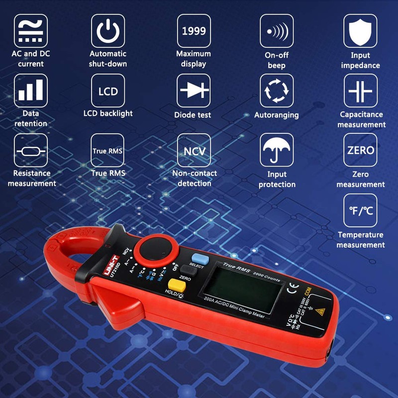 UNI-T - Pinza amperimétrica digital UT210D de resistencia a voltaje