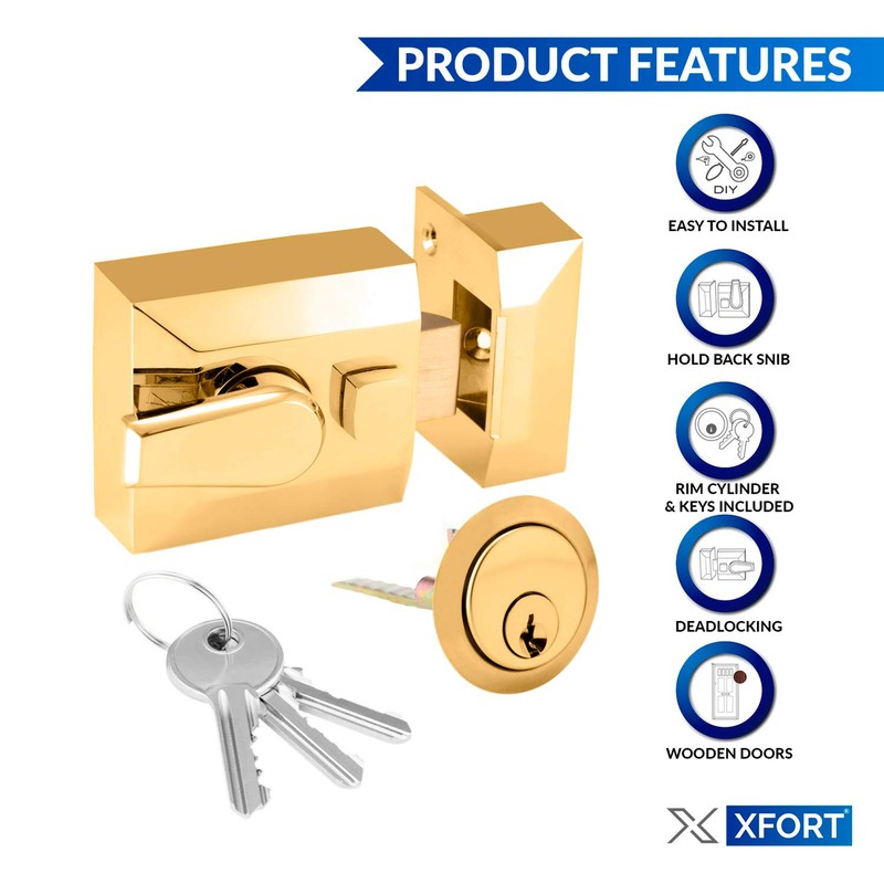 XFORT® Narrow Deadlocking Night Latch 40mm, Complete with Rim Cylinder