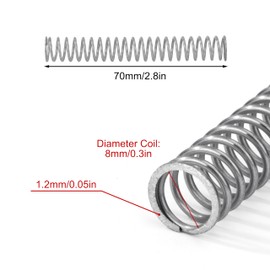 GUNGY Compression Spring Stainless Steel Spring Compression Springs 70 mm Wire Diameter 1.2 mm Inner Diameter 8 mm Length 70 mm Maximum Spring Force 2.8 kg Pack of 10