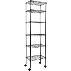 Simple Deluxe 6-Tier Storage Shelves, 17.32" W x 11.42" D x 64.96" H Adjustable Shelving Unit with Wheels and Hanging Hooks, Black