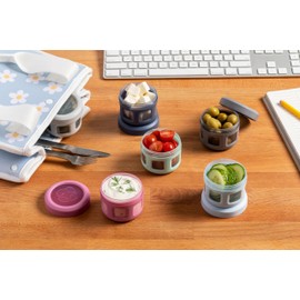 Ello Reusable Plastic Condiment Containers 4oz each with Screw-on Leak Proof Lid 6 Pack | Perfect for Salad Dressing Sauce Dips Lunchbox Picnic Travel Bento Box | BPA-Free | Dishwasher Safe | Sugar